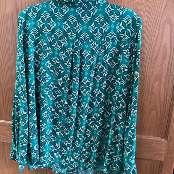 Per Se by Carlisle business casual blouse in vibrant Green Palm leaf Fabric Sz1X - Picture 3 of 11